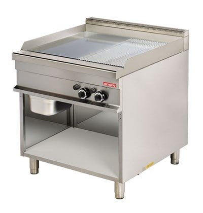Arisco 80 lik Gazlı Izgara Ce Belgeli Alt Açık Dolaplı Pleyt Yarı Oluklu Yarı Düz Düzey Ayna Krom Kaplı GG921SG / Fry Top / Gas