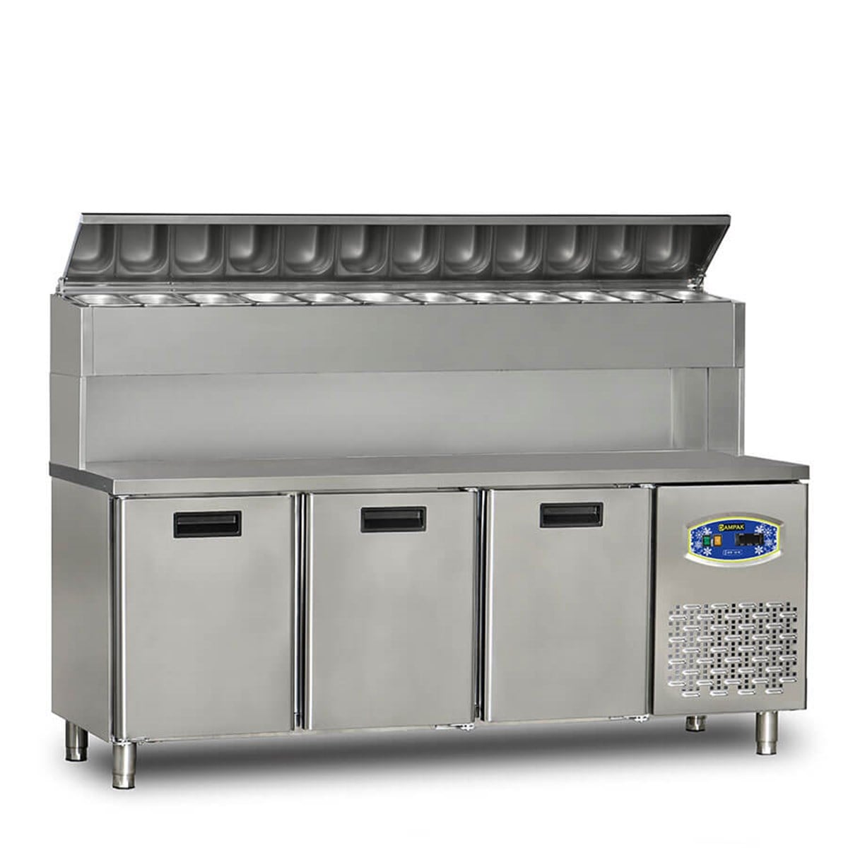Dampak 3 Kapılı Pizza Hazırlık Buzdolabı, Yüksek Model 200x70x133 cm 22TBF3S-PY70