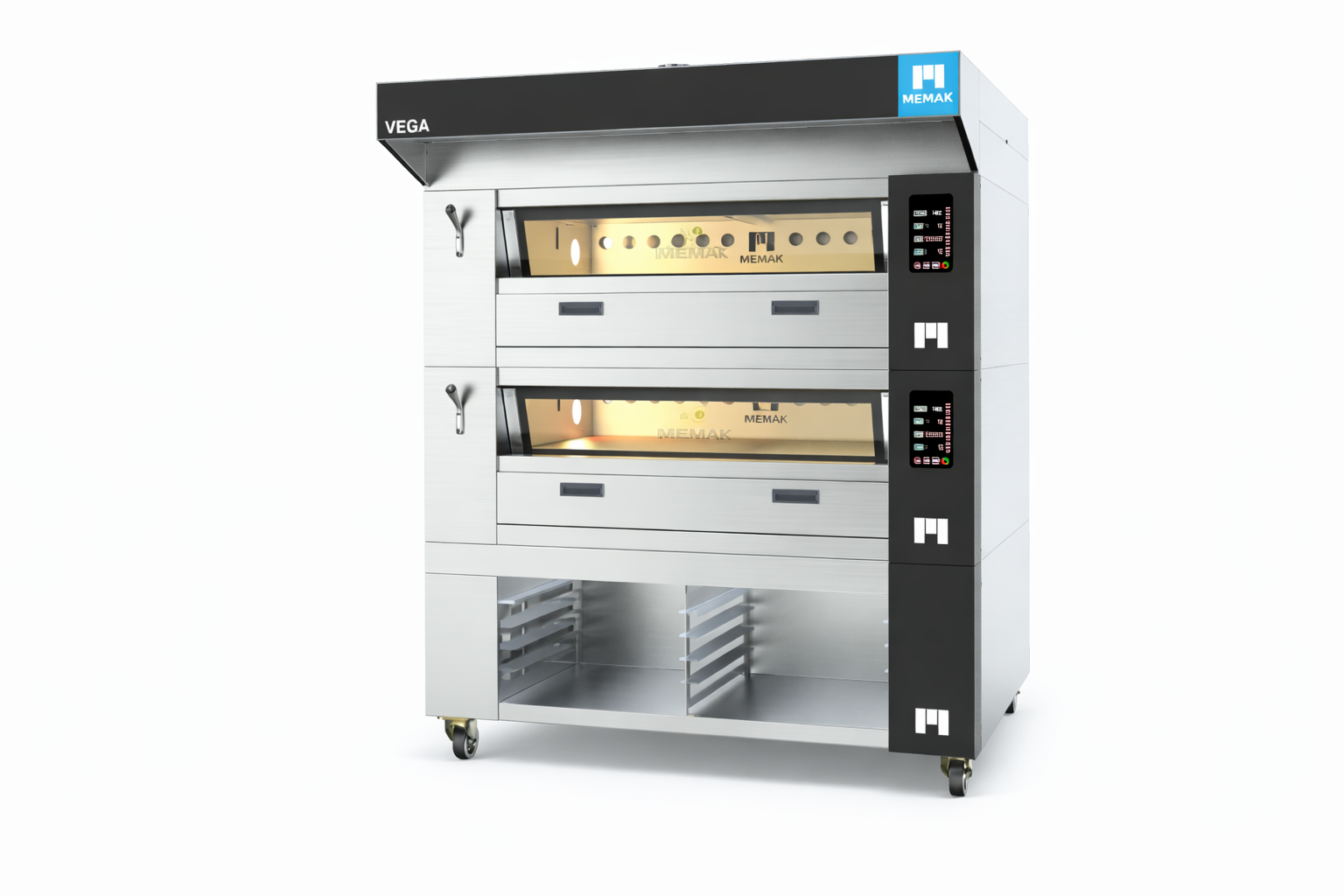 Memak Taş Tabanlı Çift Katlı Fermantasyon Davlumbazlı Doğalgazlı Fırın 120x120 VEGA120-2-F-D