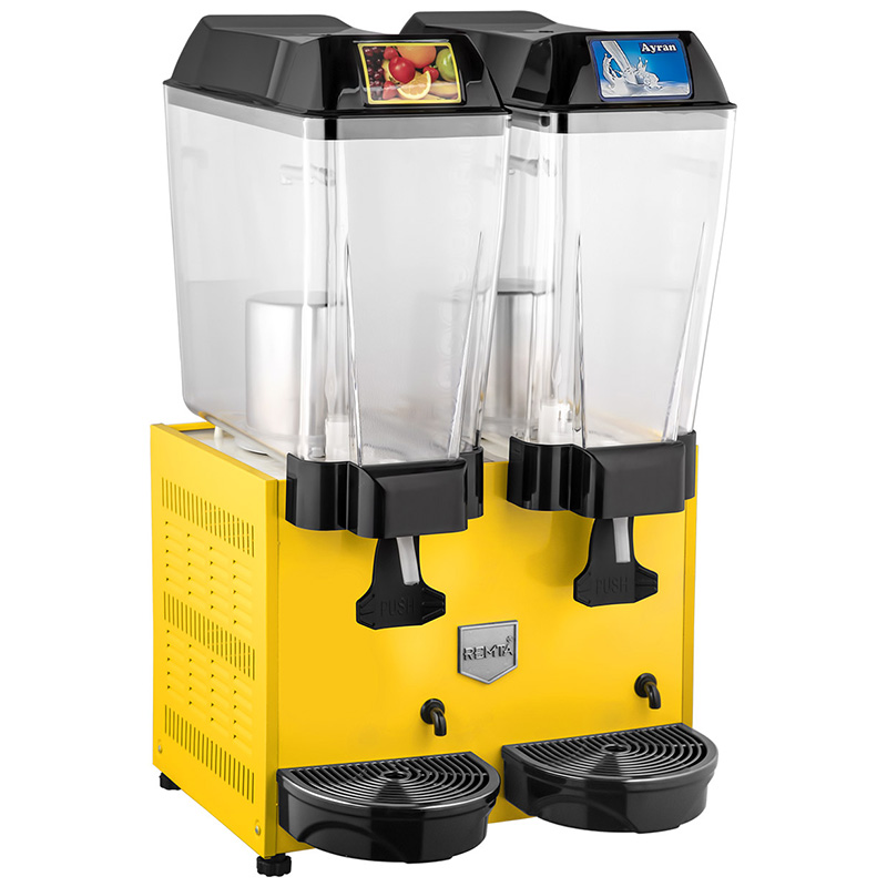 Remta ST13 Çiftli Şerbet ve Ayran Soğutma Makinesi, 1 Fıskiyeli 1 Karıştırıcılı, 20+20 Litre Kapasiteli, Sarı
