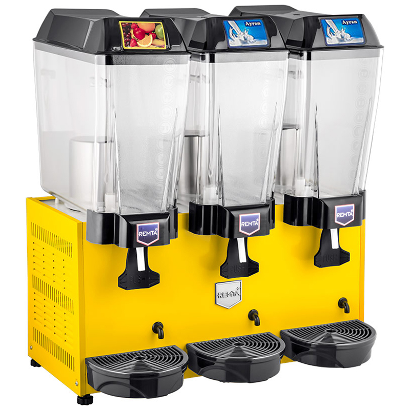 Remta ST19 3’lü Şerbet ve Ayran Soğutma Makinesi, 1 Fıskiyeli, 2 Karıştırıcılı, 20+20+20 Litre Kapasiteli, Sarı