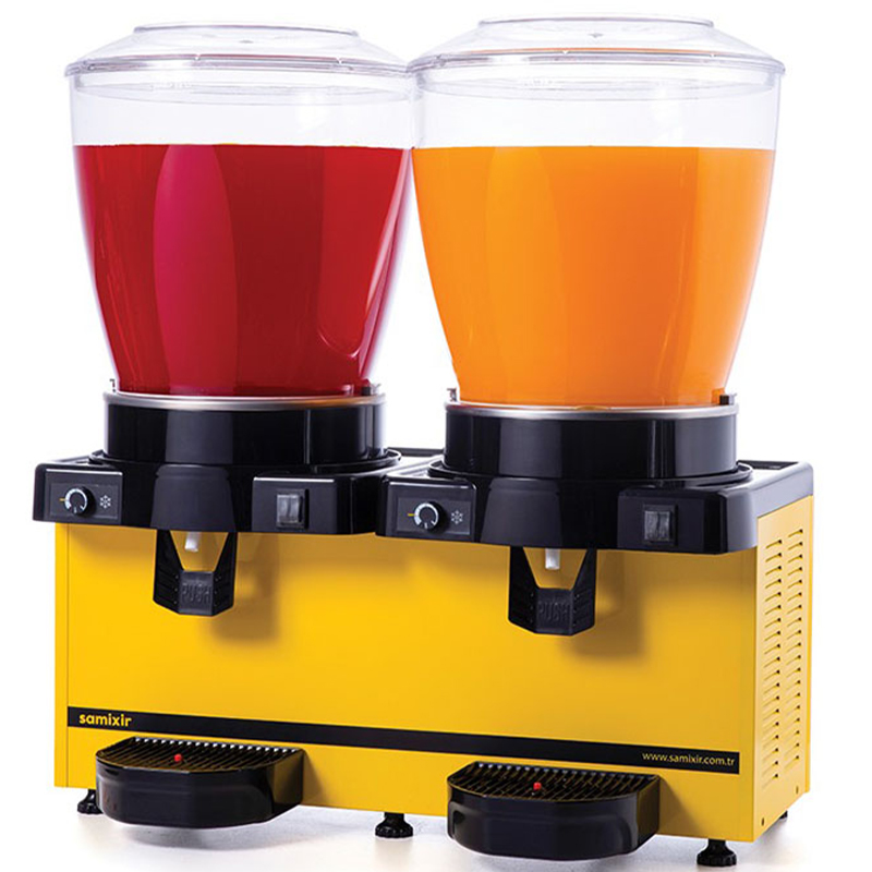 Samixir 22+22 Lt Panoromik Twin Püskürtmeli Ve Karıstıcılı Şerbet ve Limonata Ayran Makinesi, Sarı