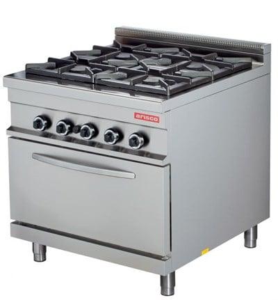 Arisco 4 Ocaklı Gazlı Kuzine 2/1 GN Gazlı Fırın Ce Belgeli 85X90X90 Profesyonel Kuzine GR922