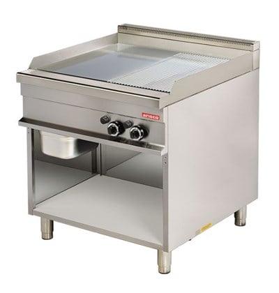 Arisco 80 lik Gazlı Izgara Ce Belgeli Alt Açık Dolaplı Pleyt Yarı Oluklu Yarı Düz Düzey Ayna Krom Kaplı GG921SG / Fry Top / Gas