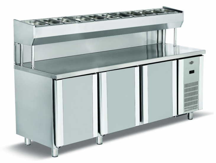Empero Pizza Hazırlık Dolabı 3 Kapılı Dıştan Soğutmalı 200x80x85 cm EMP.200.80.01-PSY