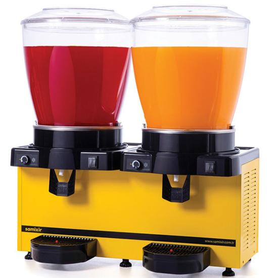Samixir 22+22 Lt Panoromik Twin Püskürtmeli Ve Karıstıcılı Şerbet ve Limonata Ayran Makinesi, Sarı